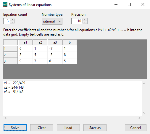 Solve linear equation systems