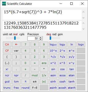 Highly precise scientific calculator for large numbers